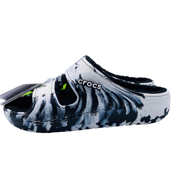 Crocs Sandals Classic Cozzzy Men's Black White Marble Tie Dye Slide Size 13 - Picture 13 of 13